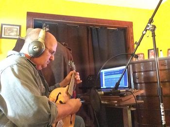 Recording mandolin tracks in the "home studio".
