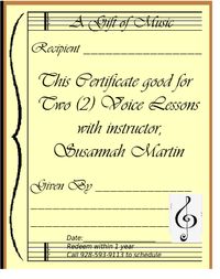 GIFT CERTIFICATE - (2) Two Voice Lessons 