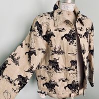 Cotton Black and Ivory Horse Jacket SZ XL