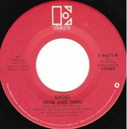 Label for "Now and Then", the B-side of "Tomorrow Night" the 2nd US single release from the "Present Tense" LP in 1979 on Elektra Records.
