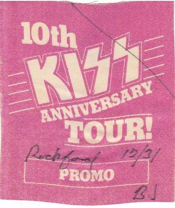 Stage pass for the New Year's Eve gig at the Rockford, IL Metro Center when Shoes opened for Kiss.
