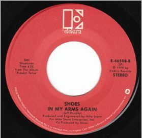 Label for "In My Arms Again" as the B-side for the 1979 US single release of "I Don't Miss You" on Elektra Records.
