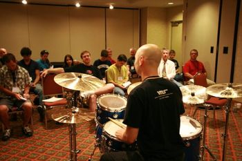 Conducting a drum clinic at Drum Fantasy Camp in Cleveland
