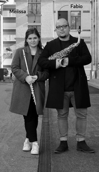 Melissa Pop (Flöte, Musikvermittlung, französisch, italienisch) und Fabio da Silva (Saxofon, Musikvermittlung, deutsch) für das Projekt ArTconnection von Johanna Schwarzl mit Venturesome