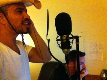 Sidow Sobrino with music producer  Nicholas Lopez  - Nilo, during a recording session of the album The World's Most Powerful Man
