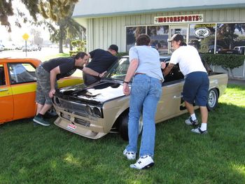 Pat,Clayton,Dave & Troy Preping the cars for pictures 2009

