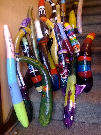 Finished Gourd Rain Sticks. Made by continuation high students via HeArt Project 2009-2010
