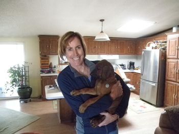Monnie with her Ra/Hellza puppy, Rafiki, on the way to his new home in Golden, CO. October 13, 2012.

