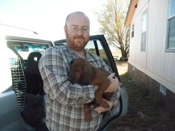 Sean with Zastrow, his new Ra/Hellza puppy. "Zas" is on his way home to his new family in Denver, CO. October 14, 2012.

