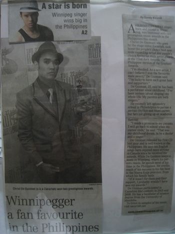 Winnipeg Free Press - 1st Page & Page A2 (2nd Page) Feature Article

