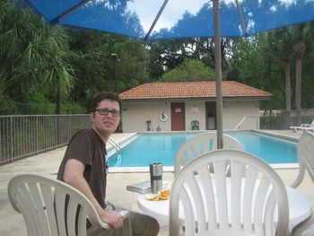 Michael pool side at the luxurious Comfort Inn
