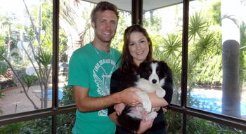 Cameron and Meegan with their new pup Millie at her Perth WA home.
