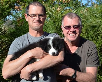 Gracie with her new owners, John & Craig
