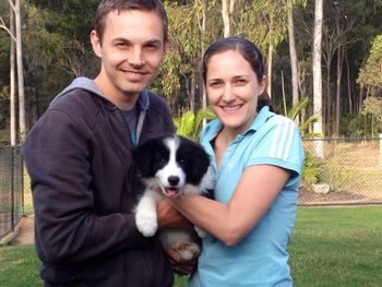Shaun and Katelyn with their new pup Kobi ready for his new home in Brisbane.
