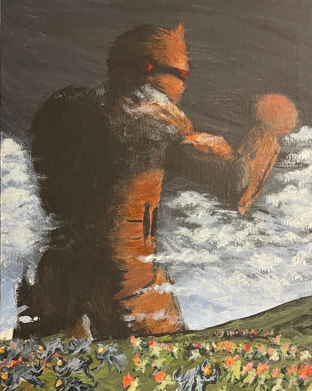 "The Colossi" (2022) - painting by spaceseer. Original artwork, inspired by the perspective of "The Colossus" by Francisco Goya