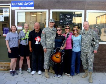 Hanging out with the troops at Camp Bondsteel's very own guitar shop featuring Taylor Guitars!!!
