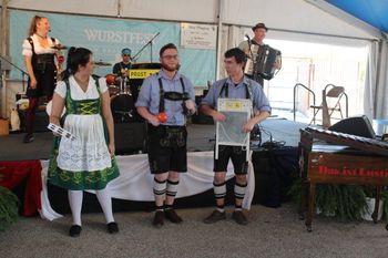 Adding some percussion at Wurstfest.  Photo by Janice Aronson 2017
