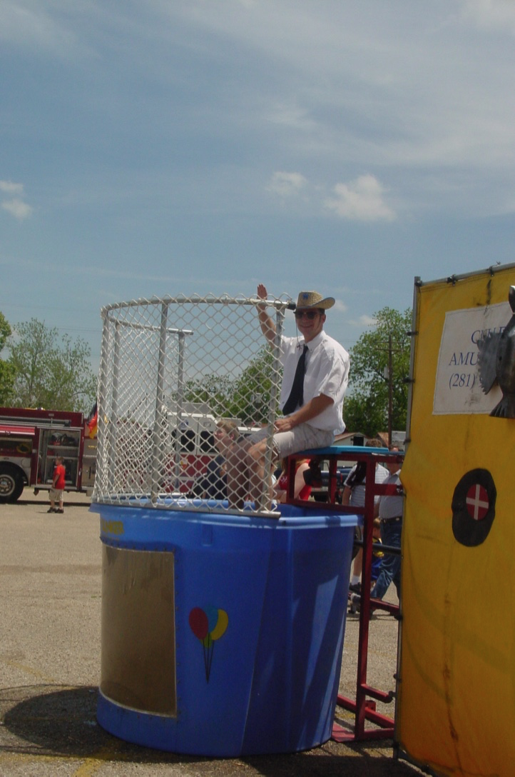 Pastor Christian Tiews waiting to be dunked at the first ever Tomball German Heritage Festival, April 2001, Photo by the Tiews family
