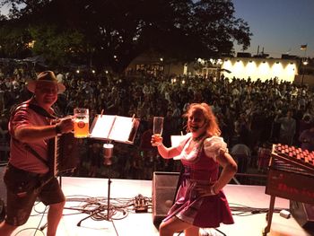 getting photo bombed by the audience in New Orleans at the Deutsches Haus.  Photo by Jeff R 2019
