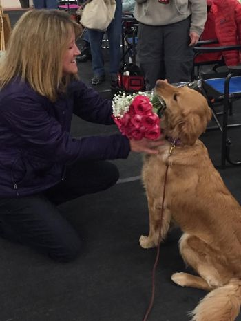 Dusty presenting roses to Grandma Beth in Alaska - Feb 2015

