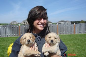 Kristen and two of the Storm-Zing pups at 5 weeks. How cute is that?
