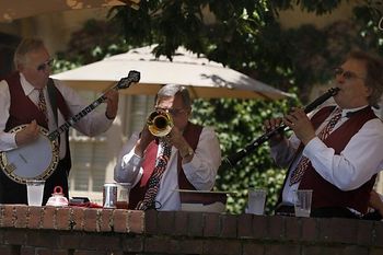 Me on clarinet, Randy Johnson on banjo and Bill Bachmann on trumpet at the Fourth of July celebration at Green Gables in Woodside which is the Fleishhacker estate
