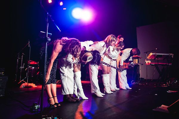 Dancing Dream Abba Tribute Band bowing to the crowd at a casino in Bethlehem, PA.