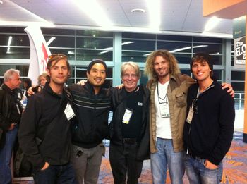 me with my nephews Joe Glaser and Tony Glaser and their bandmates, NAMM show 2014
