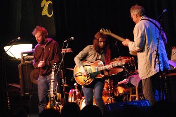 Sarah and Bill Frisell with guest Justin Vernon, April 2009.
