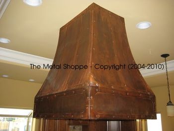 Rustic Copper Island French Curve Hood with Custom Copper Accents / Rivets / Location: Kingsburg, CA
