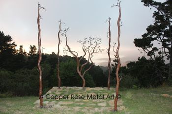 Welded Steel Sculpture by A Copper Rose Metal Art Manzanita Trees - Used as a Wedding Chuppa. Location: Carmel, CA / Point Lobos Ridge
