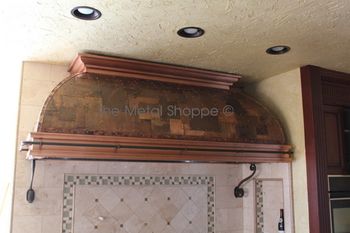 Custom Copper Hood - Dome Shape - Boilermaker Style with Iron Pot Rack and Corbels. Location: Firebaugh, CA
