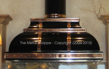 Steel Hood - Dome Shape with Custom Step - Custom Polished Stainless Steel and Copper Straps - Polished Powder Coat Finish / Location: Kingsburg, CA
