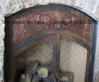 Custom Forged/Fabricated Iron and Copper Fireplace "Faux" Doors for gas insert 2 - Custom Copper Repousse Design of Family Dogs by A Copper Rose Metal Art
