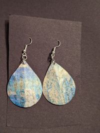Blue/Gold Painted Print Teardrop Earrings (Medium)