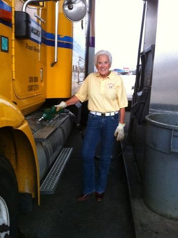 Margarette poses next to the truck at the TA Travel Center in Walcott, Iowa. 6/8/11
