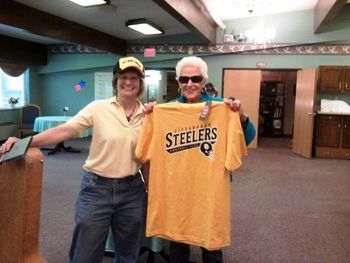 Annabella & Margarette together showing off Margarette's new Steelers t-shirt.
