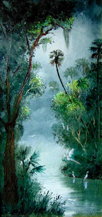 "Misty River Heron" 12 by 24" Oil on Board Aug 4th 2022.  (ORIGiNAL is SOLD to a Collector from Panama City Beach, Florida.) You can  Buy a Framed  or Unframed Print Here! 
