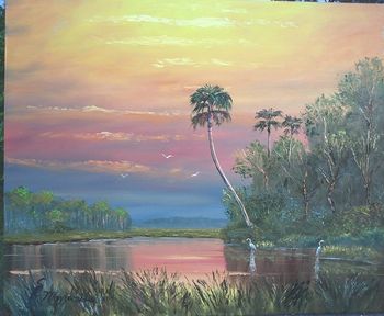 Sunny Everglades -20 by 24" Oil on Board - Lots of Palette knife, also brush. Painted Nov 2nd 2006 (SOLD - Collector in Tampa, FL)
