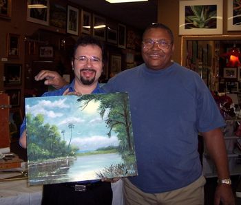 Oct. 29th 2006. Sam Newton teaching Florida Artist Mazz, some more Advanced Painting Techniques. "although I've been painting for 20 yrs, I always learn something new from Sam Newton."

