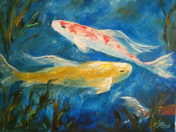 'Butterfly Koi' 100% Palette knife Oil Painting on Stretched Canvas. 11 by 14" Painted Feb. 6th, 2011.
Original is Available or;  BUY KOI GIFTS HERE!
