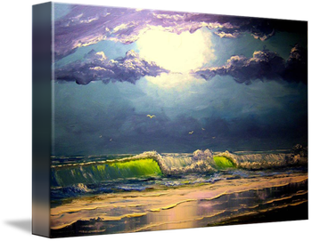 "Moonlit Beach"24 by 36" Oil on Masonite Board. Palette Knife & brush. September 2nd, 2008(SOLD - Collector from Ft. Pierce, FL, Moved to Ohio) You can  Buy a Framed  or Unframed Print Here! 
