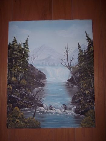 1980's Oil painting of a Trout Stream with Waterfall. 16 x 20" Oil on Stretched Canvas
