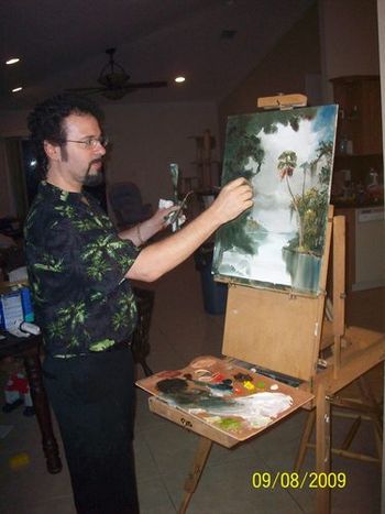 He painted in oak trees and sculptured each one with the palette knife, sometimes using 2 knives at once!
