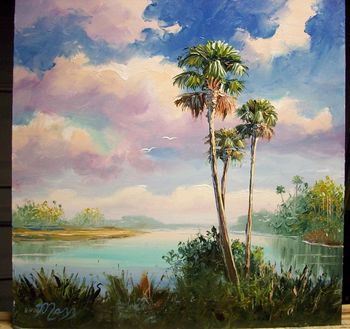"Sabal Palmetto Trees" 16 by 16" Oil on Masonite Board. Palette Knife & brush. Aug. 10th 2008
