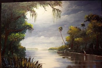 "Large Misty St. Lucie River" 24by36" Oil on board. June 12th, 2007 (SOLD - Collector from Tallahassee, FL)  But You can  Buy a Framed  or Unframed Print Here! 

