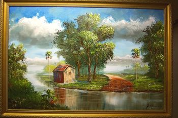 "Old Shack by the Oak Hammock" 24 by 36" Oil on Masonite Board. Palette Knife & brush. Aug. 27th 2008