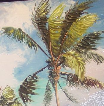 'Palm Cove" Close up of the Palette Knife work on the Coconut Palm Tree

