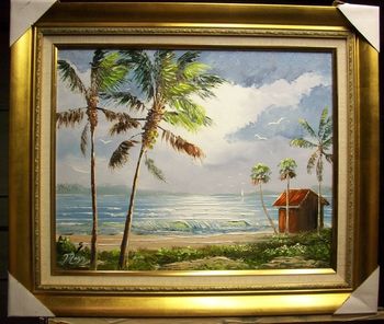 "Tropical Beach Shack" 16 by 20" Oil on Masonite Board. Palette Knife & brush. October 18th, 2008
