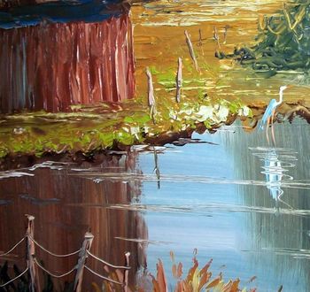 Palette Knife work on "Country Pond" (SOLD - Collector from Belleair, Florida)

